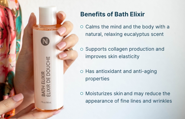 Infographic of the benefits of using the Bath Elixir.